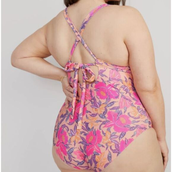OLD NAVY Women's Plus V Neck Swimsuit One piece Peach Purple Floral Size 4X - Picture 2 of 16